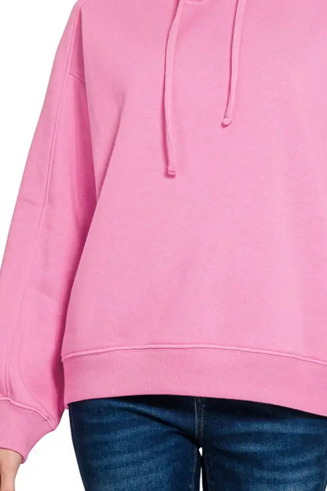 Zenana Drawstring Relaxed Fit Fleece Hoodie