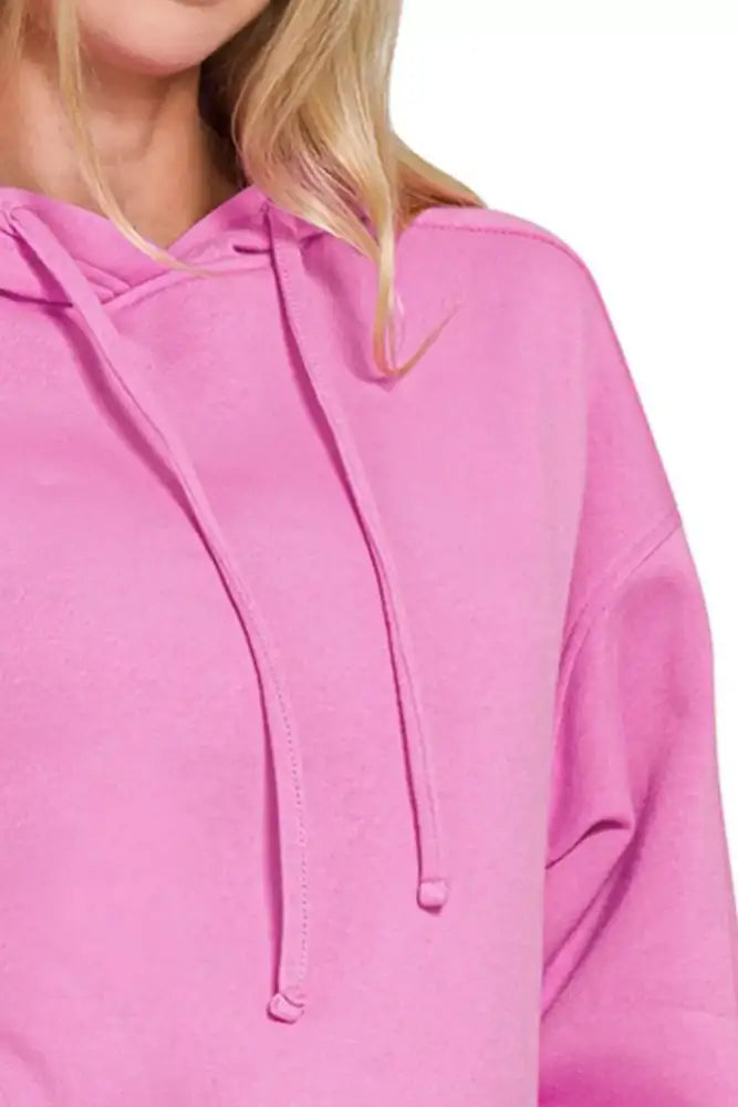 Zenana Drawstring Relaxed Fit Fleece Hoodie