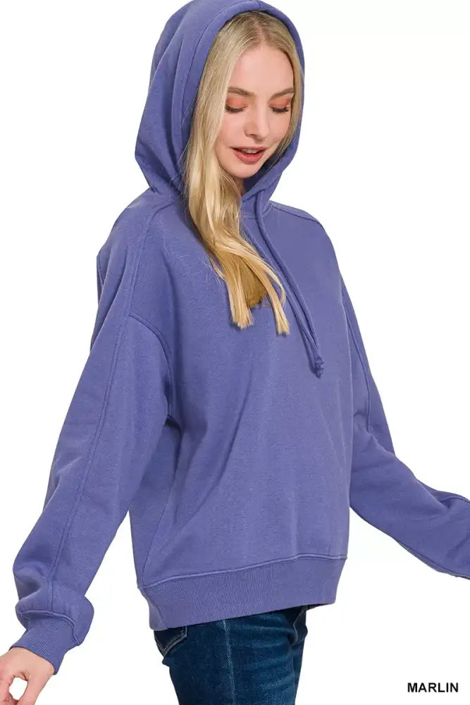 Zenana Drawstring Relaxed Fit Fleece Hoodie