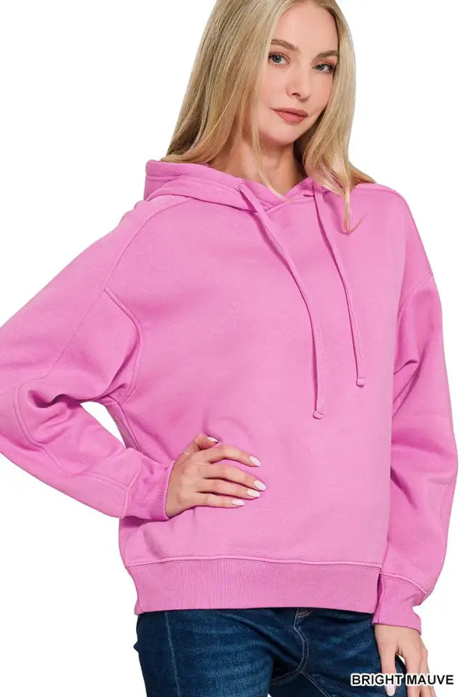 Zenana Drawstring Relaxed Fit Fleece Hoodie