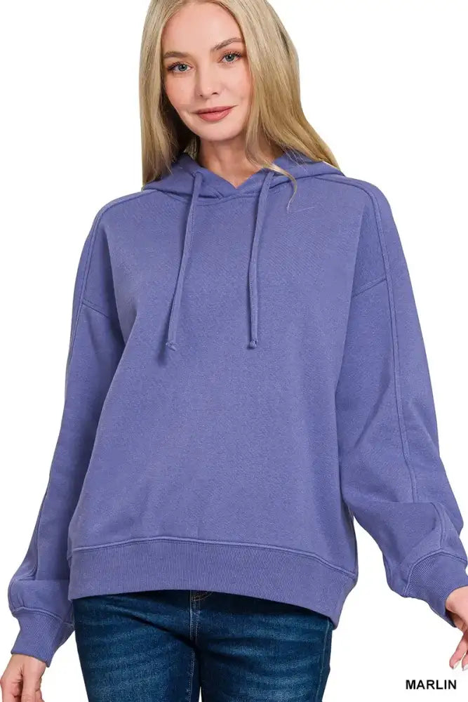 Zenana Drawstring Relaxed Fit Fleece Hoodie