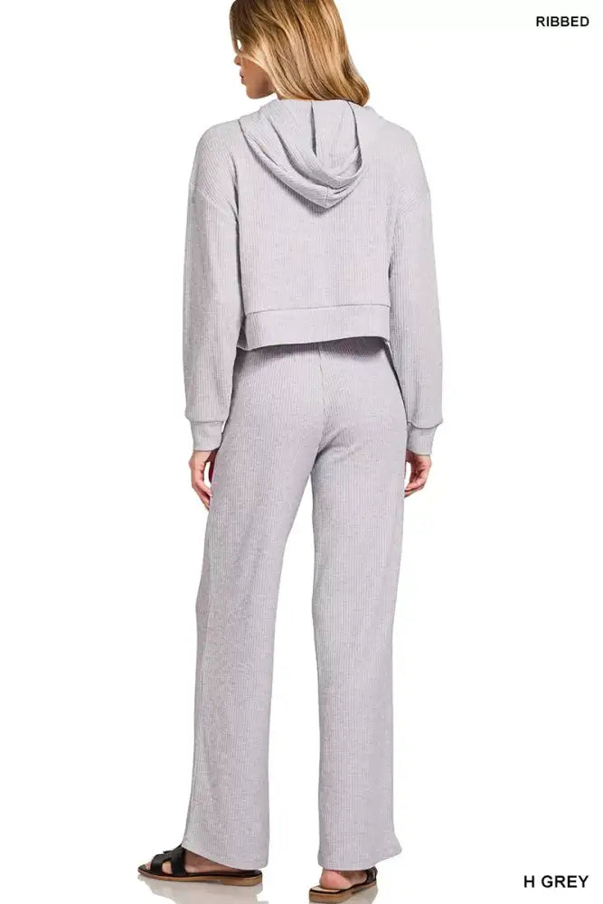 Zenana Drop Shoulder Ribbed Crop Hoodie