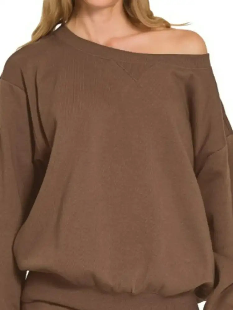 Zenana Fleece Boat Neck Sweatshirt and Shorts Set