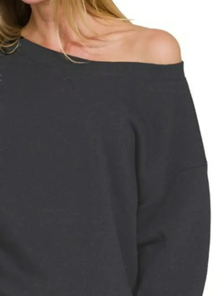 Zenana Fleece Boat Neck Sweatshirt and Shorts Set