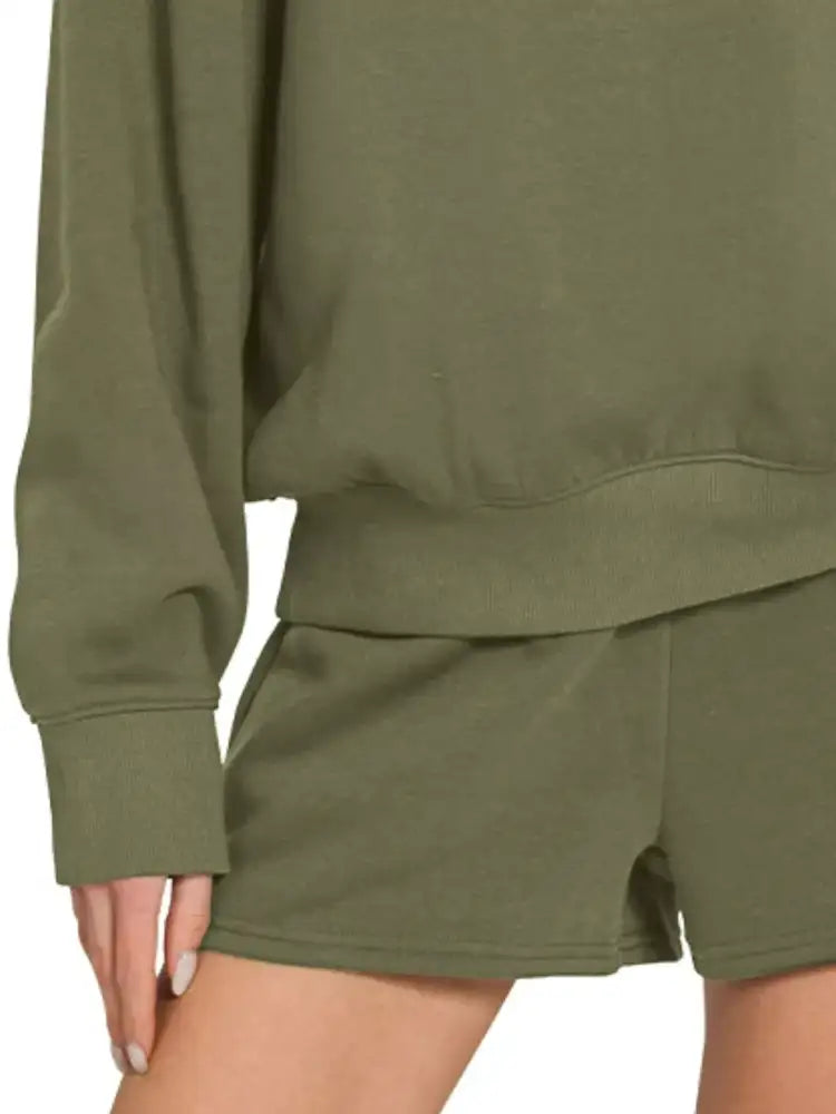 Zenana Fleece Long Sleeve Sweatshirts & Shorts Set