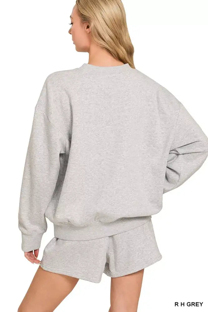Zenana Fleece Long Sleeve Sweatshirts & Shorts Set