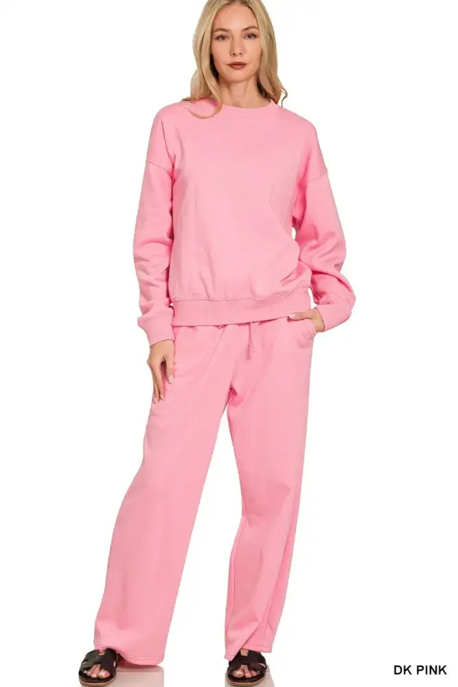 Zenana Fleece Long Sleeve Top and Sweatpants Set