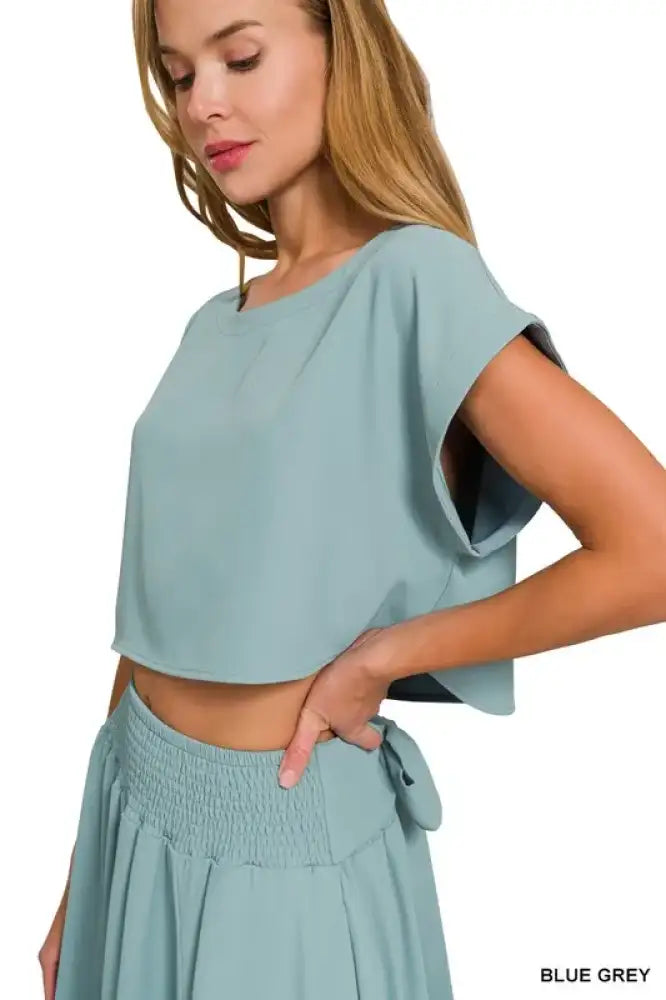 Zenana Heavy Woven Span Crop Tee & Skirt Set