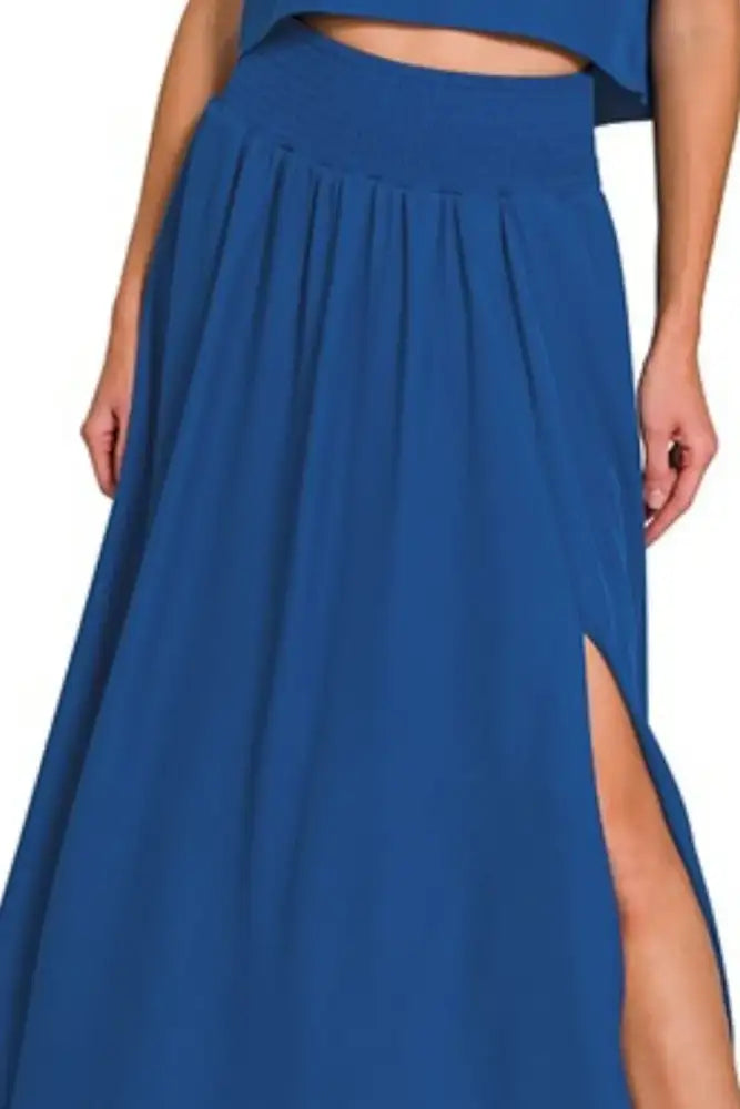 Zenana Heavy Woven Span Crop Tee & Skirt Set