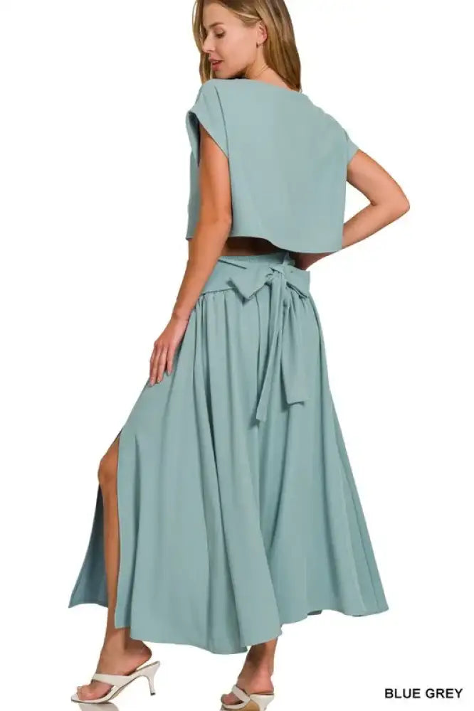 Zenana Heavy Woven Span Crop Tee & Skirt Set