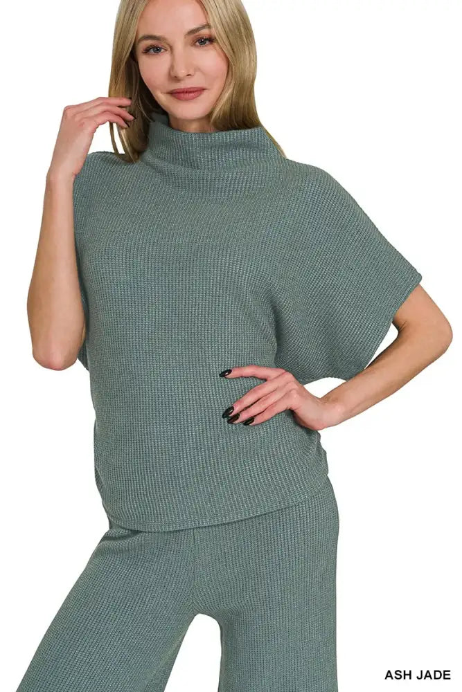 Zenana Mock Neck Top and Pants Sweater Set