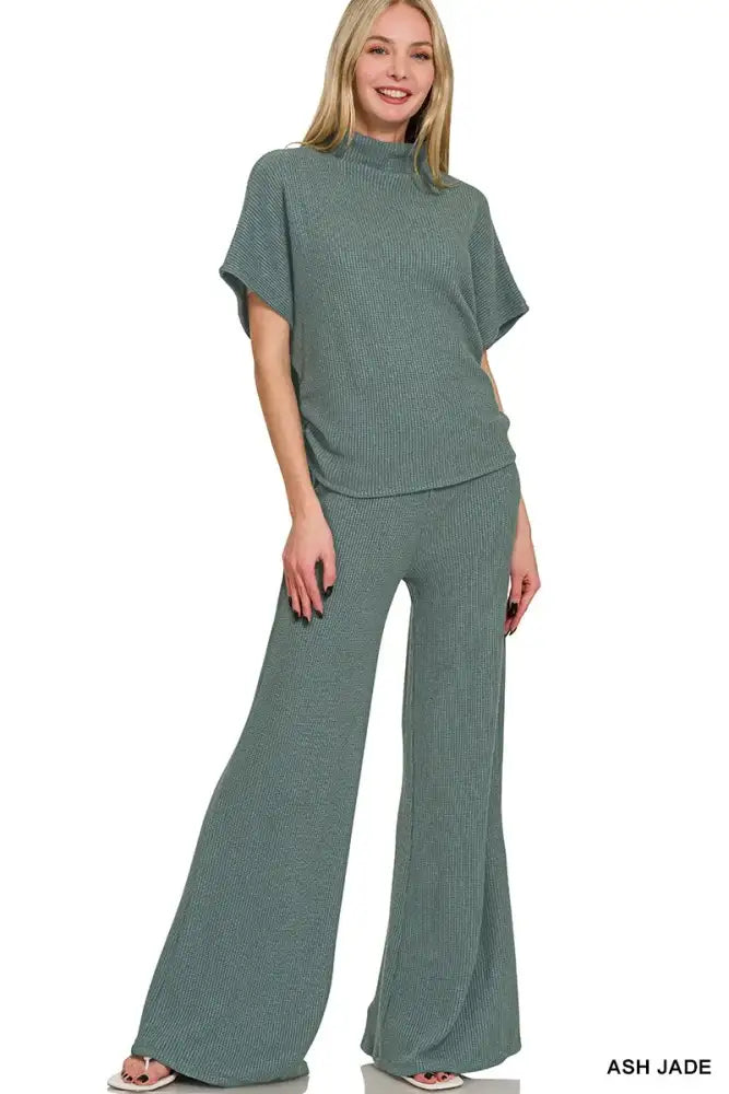 Zenana Mock Neck Top and Pants Sweater Set