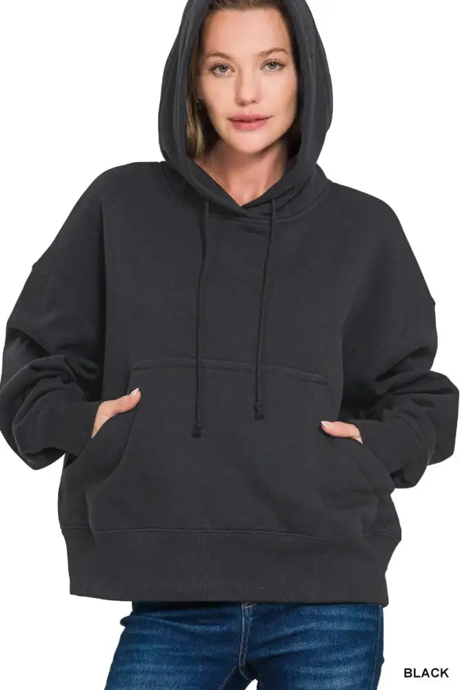 Zenana Oversized Fleece Kangaroo Pocket Hoodie