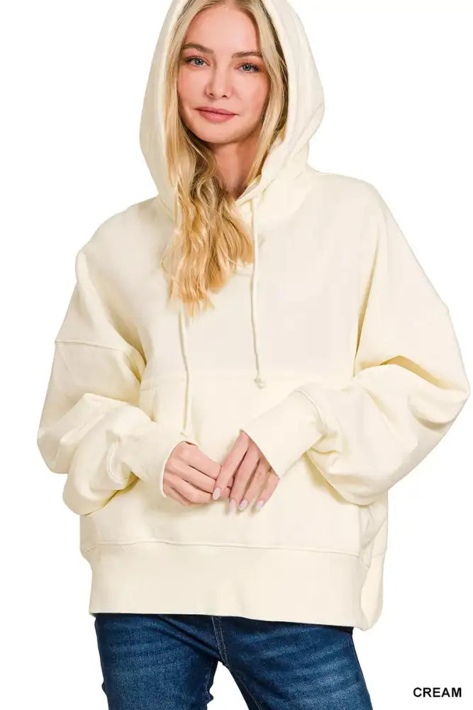 Zenana Oversized Fleece Kangaroo Pocket Hoodie