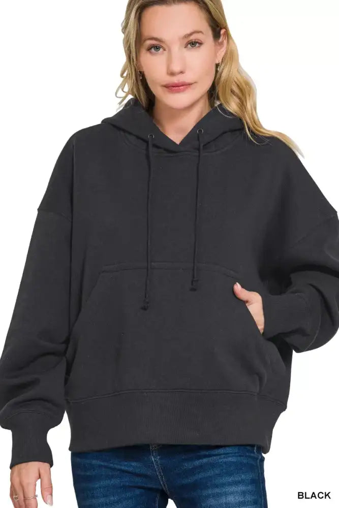 Zenana Oversized Fleece Kangaroo Pocket Hoodie