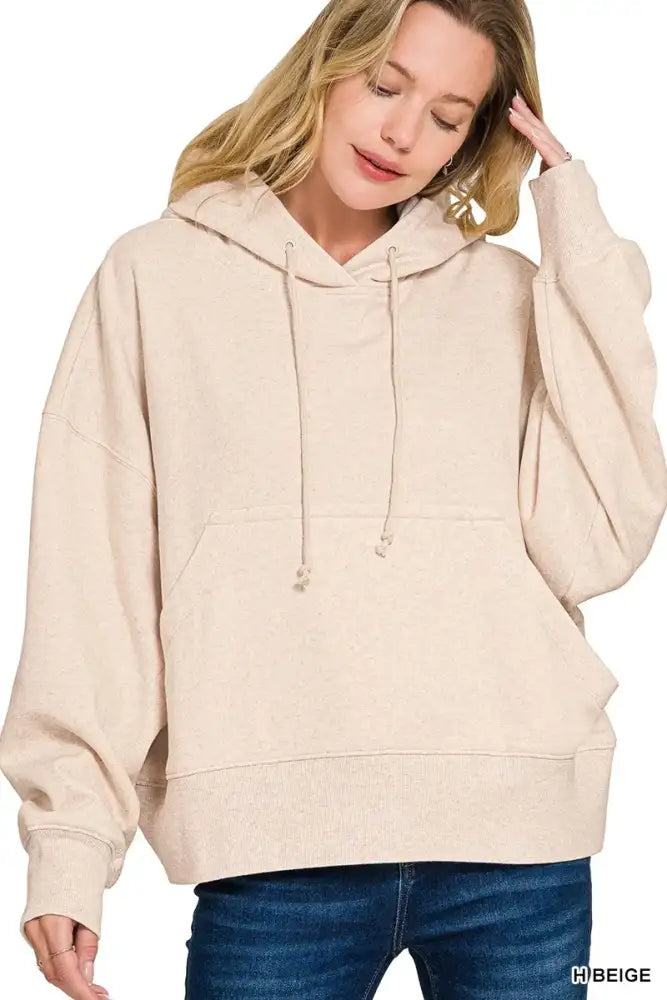 Zenana Oversized Fleece Kangaroo Pocket Hoodie