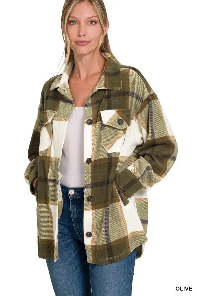 Zenana Oversized Plaid Fleece Shacket