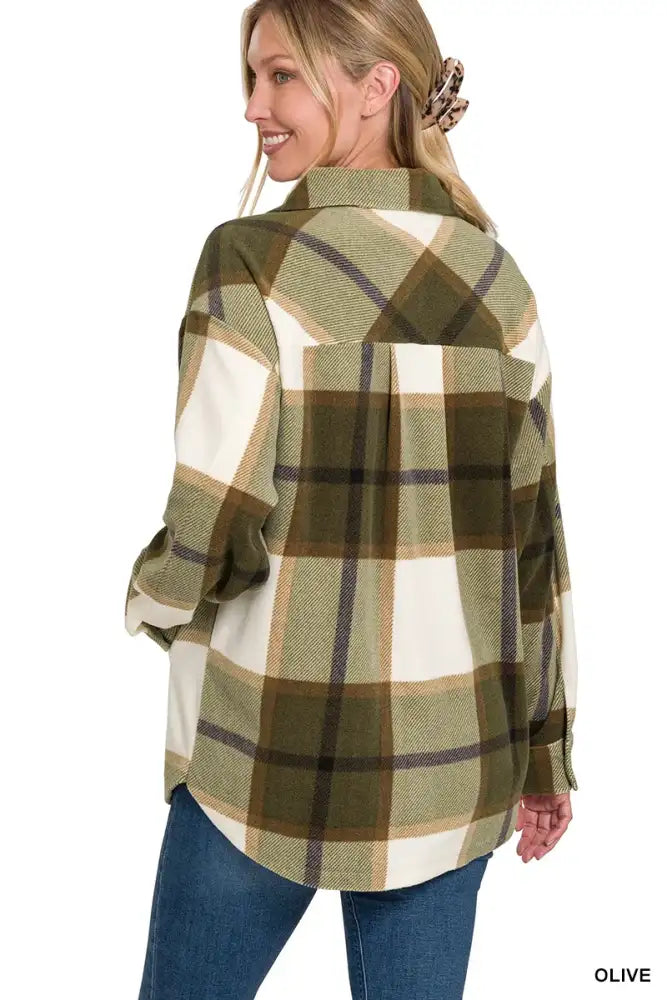 Zenana Oversized Plaid Fleece Shacket