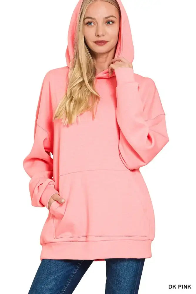 Zenana Oversized Scuba Hoodie with Kangaroo Pocket