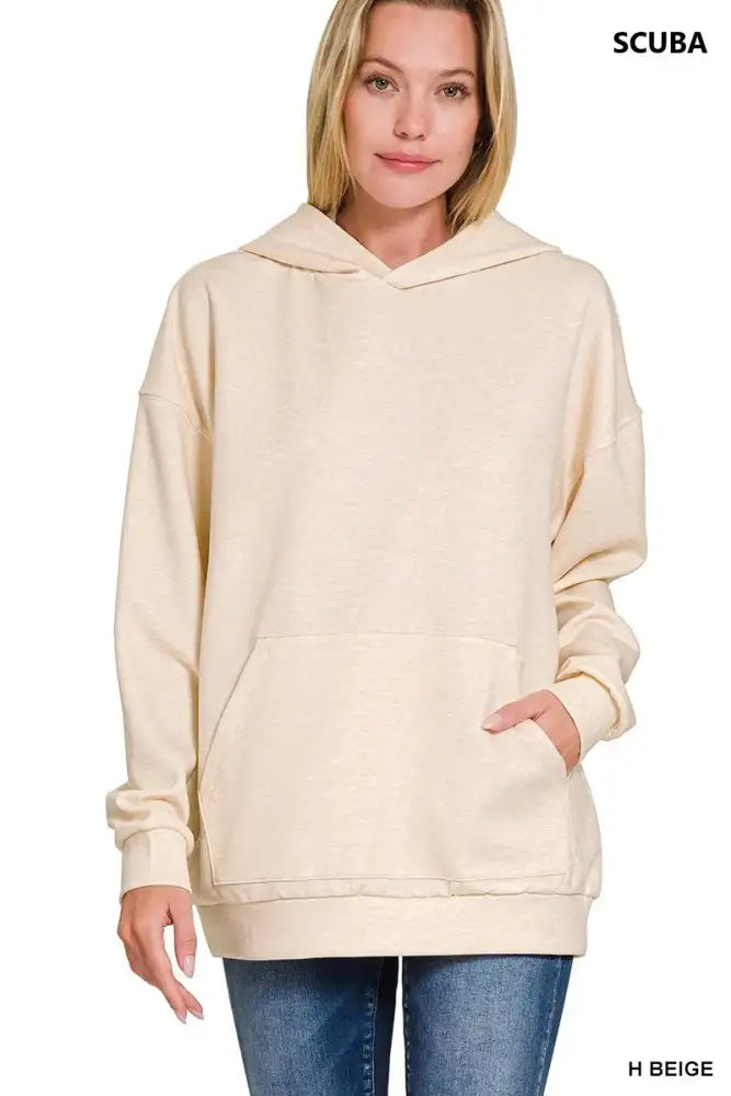 Zenana Oversized Scuba Hoodie with Kangaroo Pocket