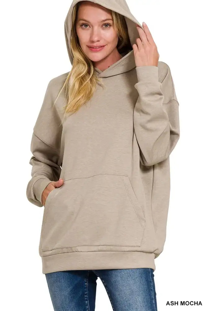 Zenana Oversized Scuba Hoodie with Kangaroo Pocket