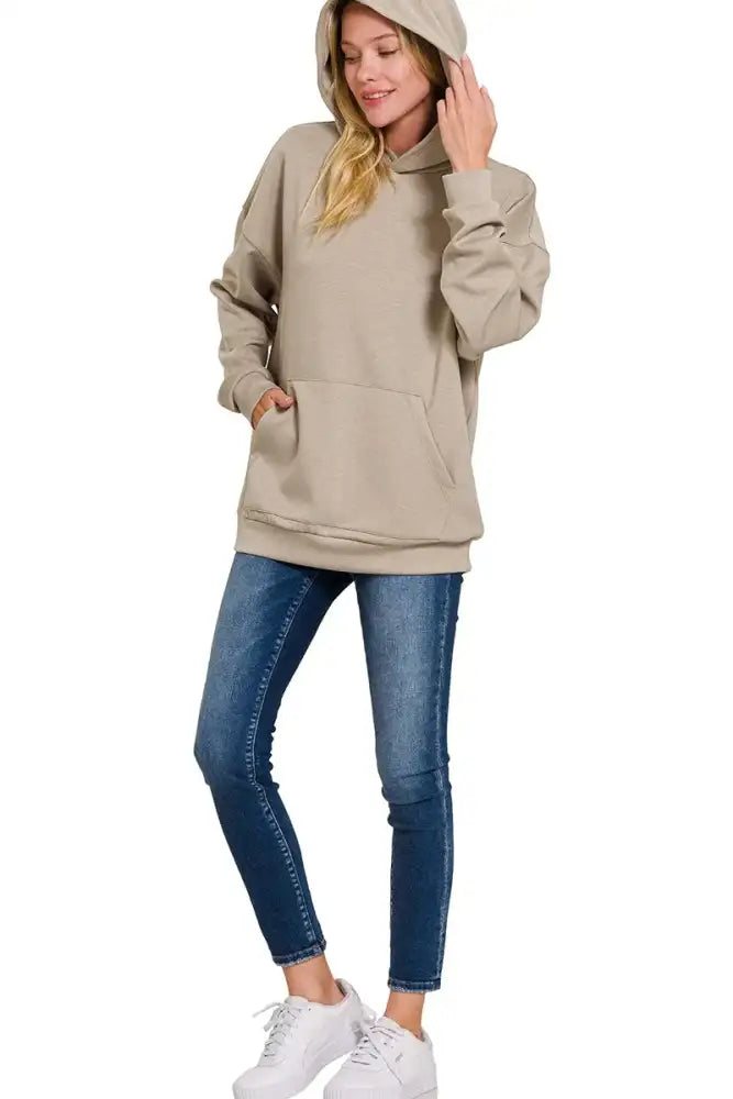 Zenana Oversized Scuba Hoodie with Kangaroo Pocket