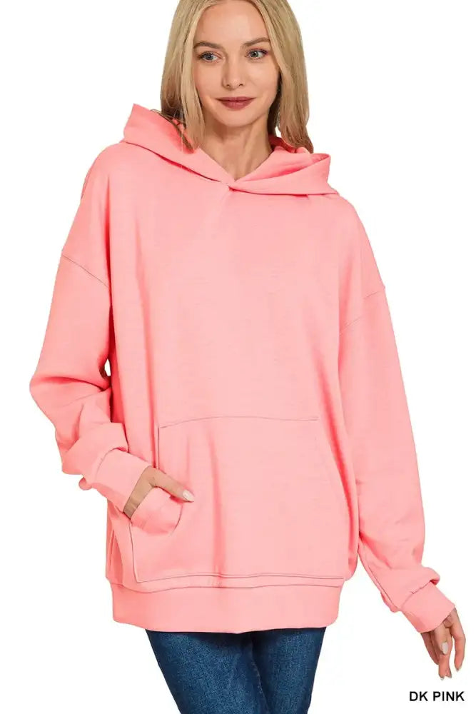 Zenana Oversized Scuba Hoodie with Kangaroo Pocket