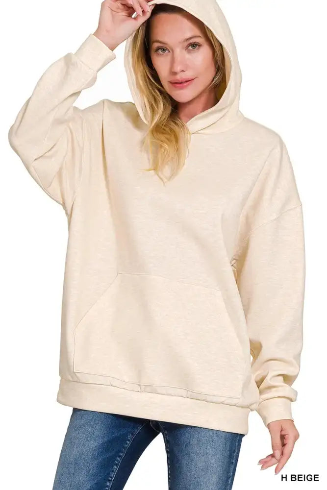 Zenana Oversized Scuba Hoodie with Kangaroo Pocket