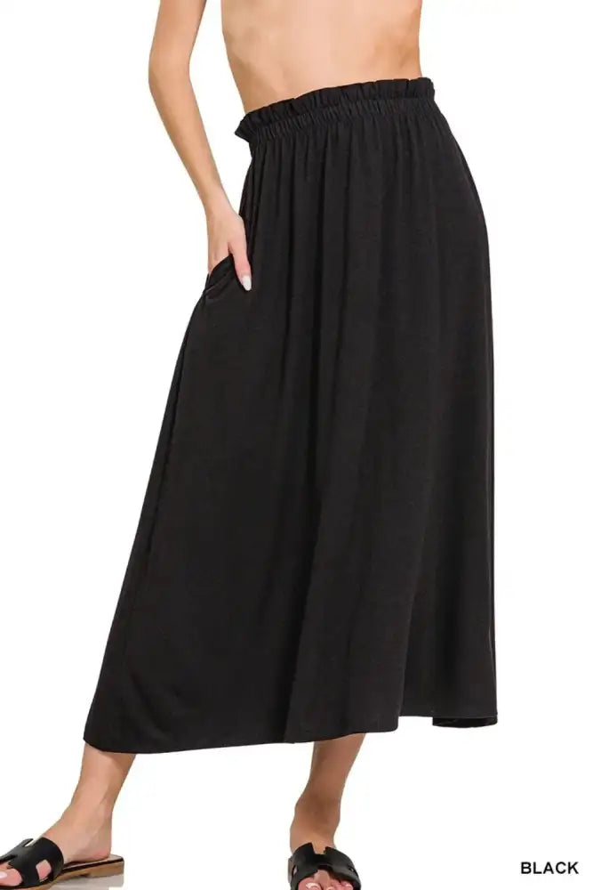 Zenana Paperbag Waist Midi Skirt With Pockets