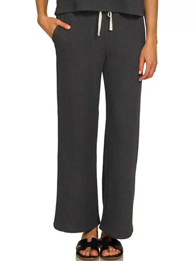 Zenana Raised Rib Short Sleeve Tee & Pants Set