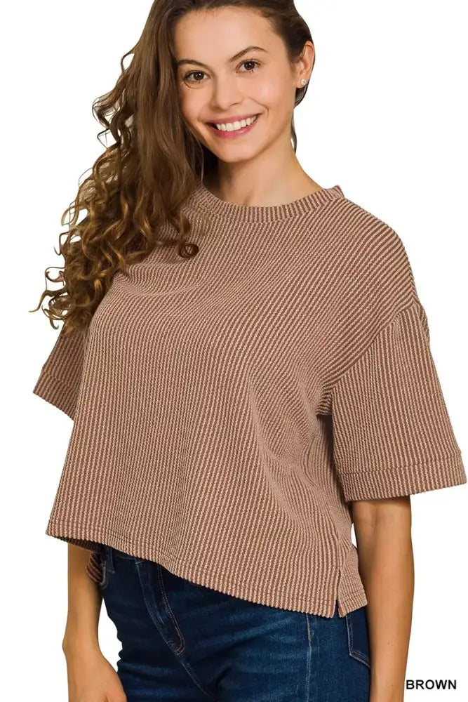 Zenana Raised Rib Short Sleeve Tee & Pants Set