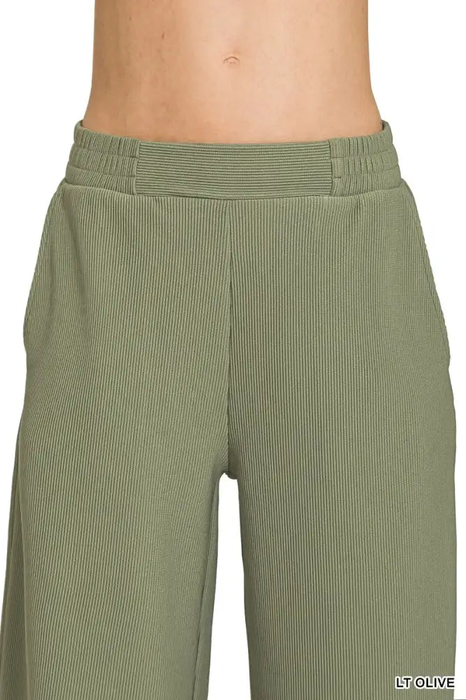 Zenana Ribbed High Neck Half Zip Pullover & Pants Set