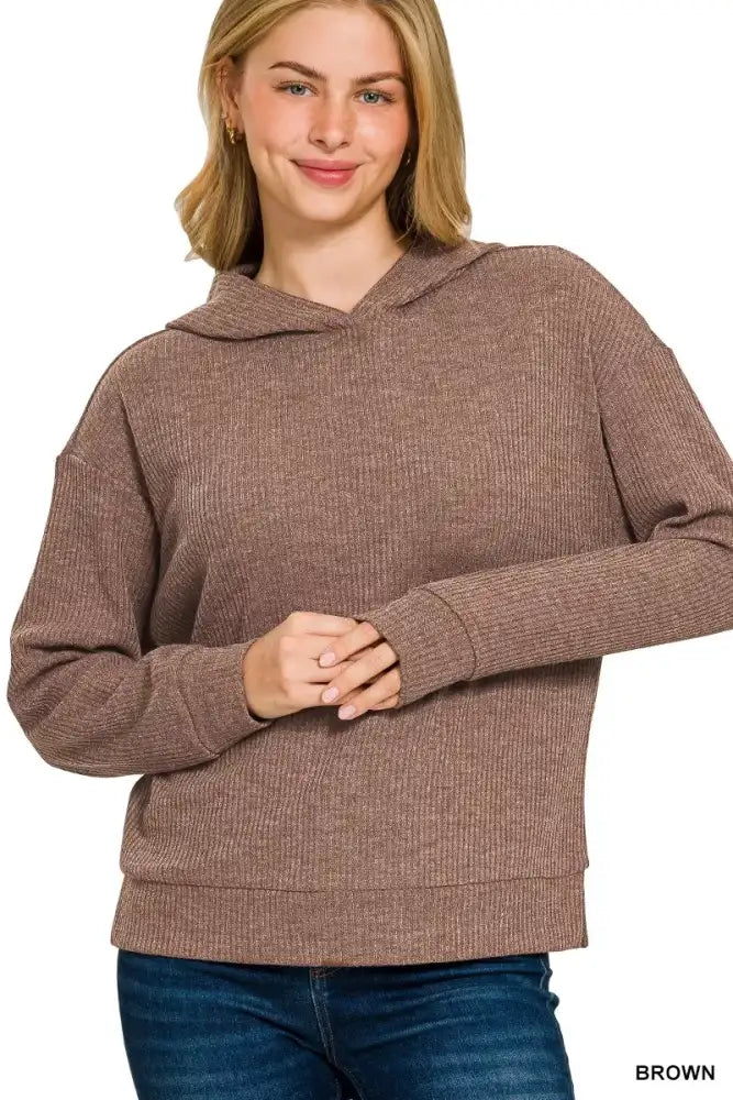 Zenana Ribbed Long Sleeve Hoodie