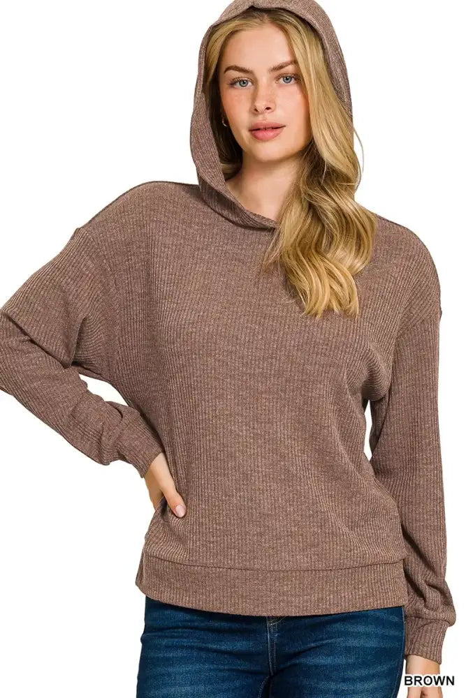 Zenana Ribbed Long Sleeve Hoodie