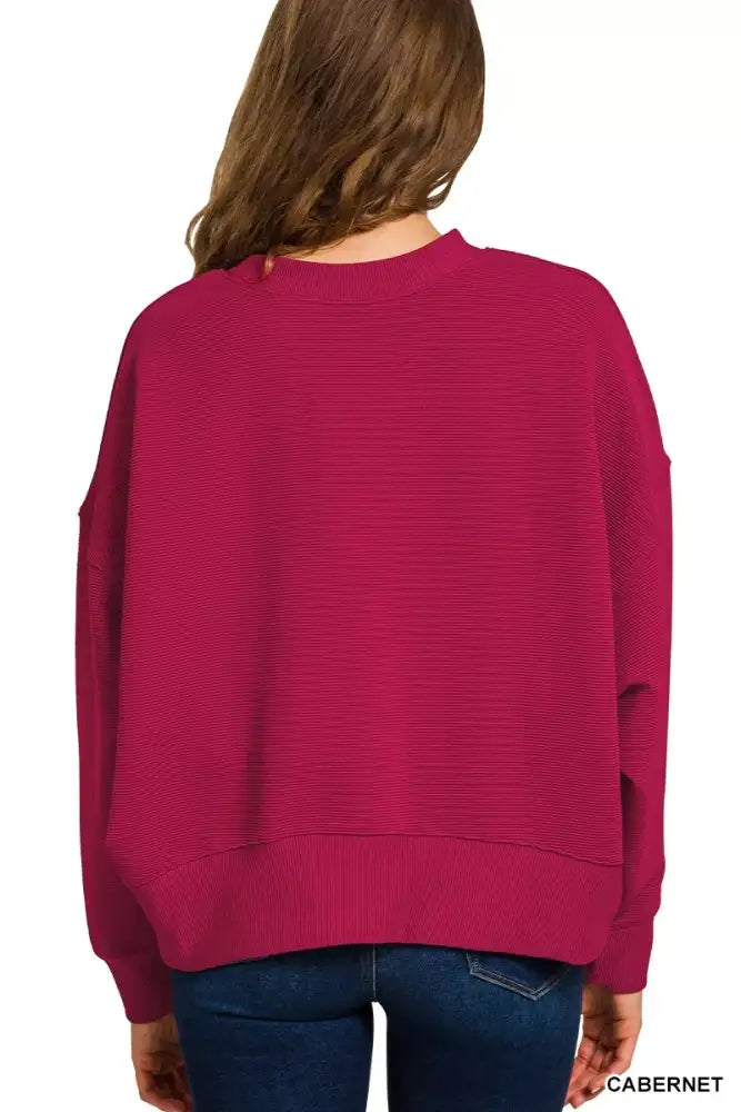 Zenana Ribbed Round Neck Pullover and Drawstring Pants Set