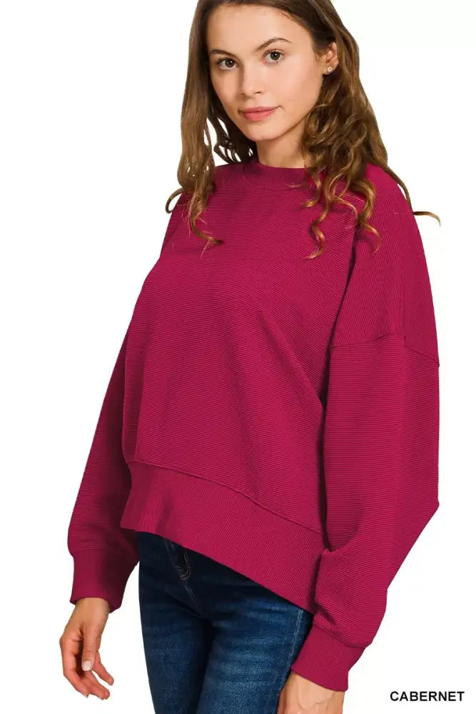 Zenana Ribbed Round Neck Pullover and Drawstring Pants Set