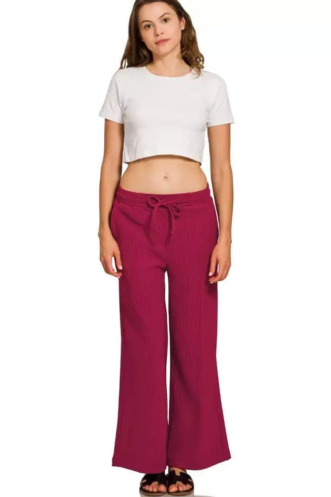 Zenana Ribbed Round Neck Pullover and Drawstring Pants Set
