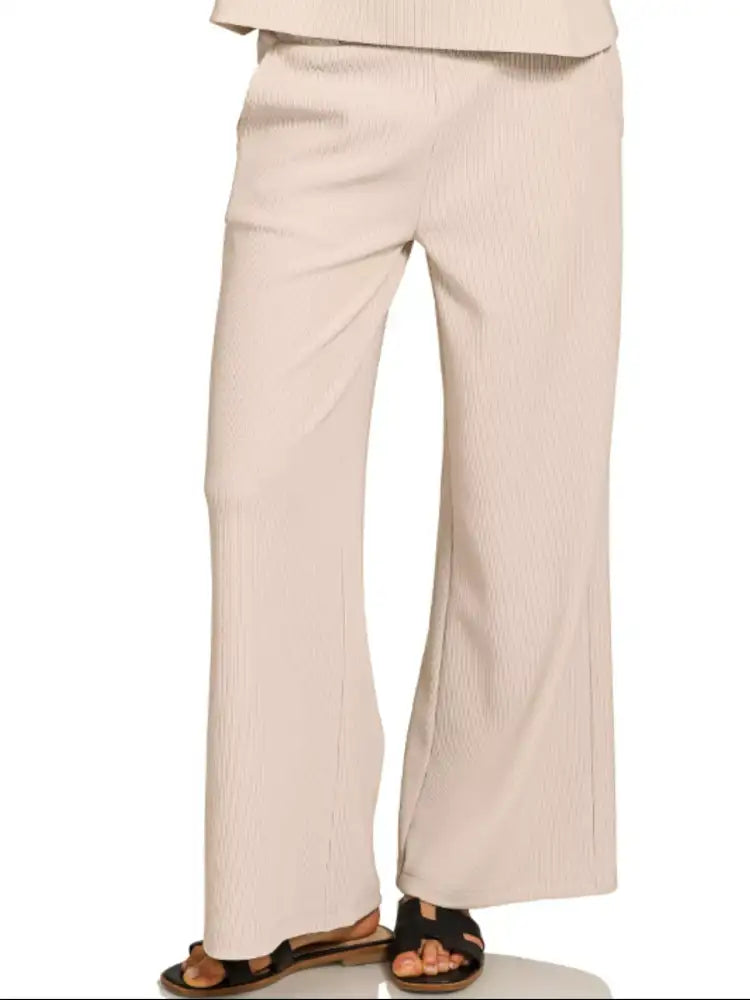 Zenana Ribbed Round Neck Tee & Pants Set