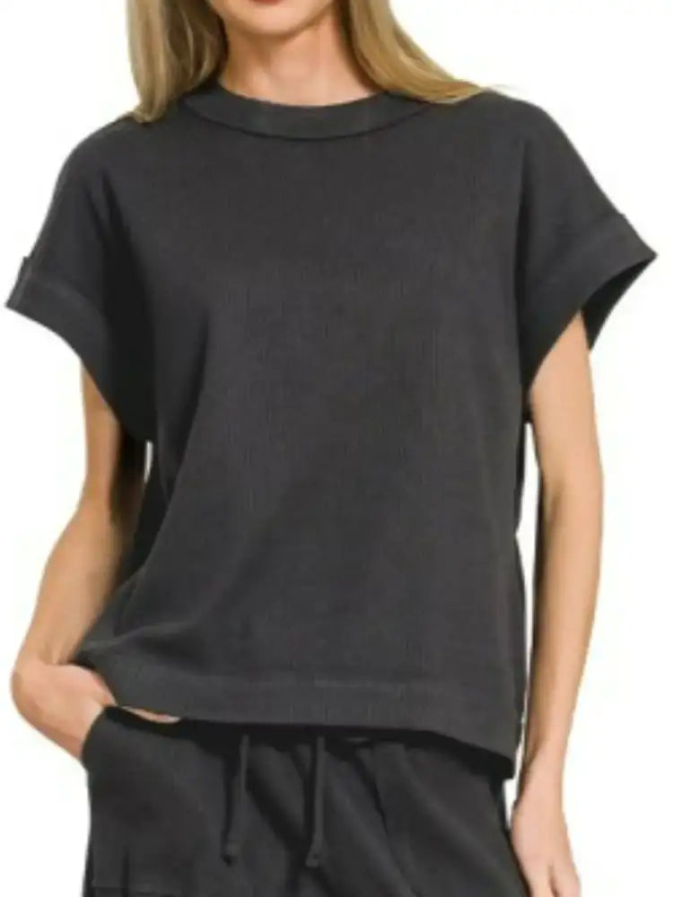Zenana Ribbed Short Sleeve Tee and Pants Set