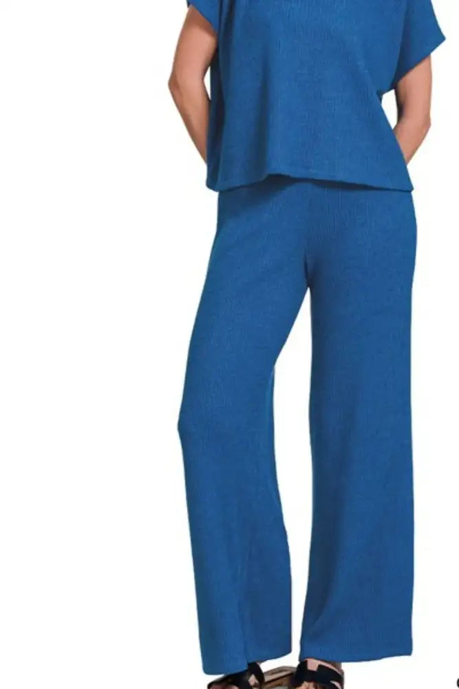 Zenana Rolled Sleeve Top and Pants Sweater Set