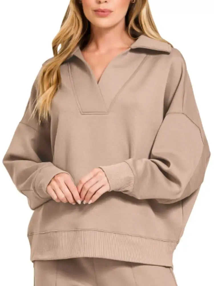 Zenana Scuba Collared Pullover and Pants Set