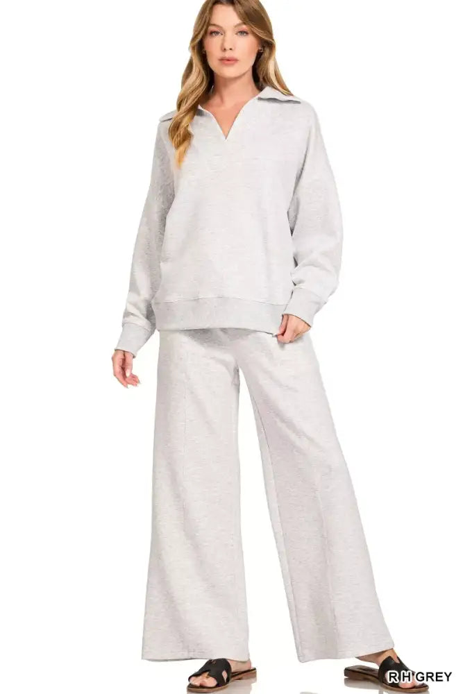 Zenana Scuba Collared Pullover and Pants Set