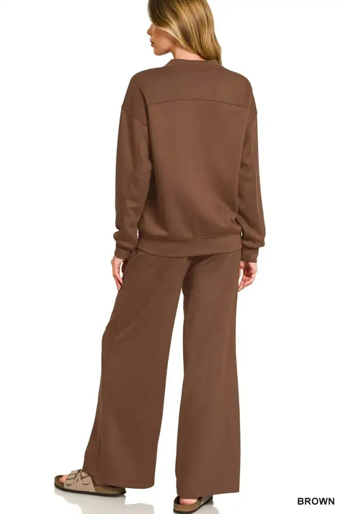 Zenana Scuba Crewneck Pullover and Pants Set