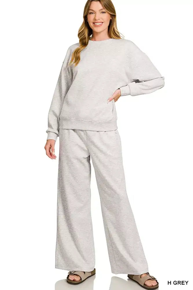 Zenana Scuba Crewneck Pullover and Pants Set