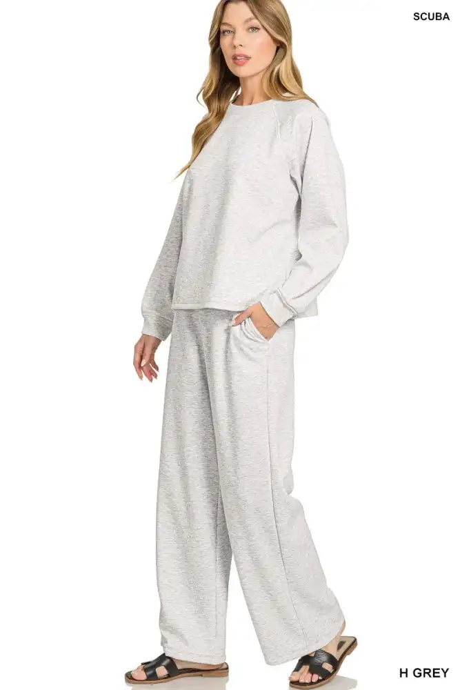 Zenana Scuba Crewneck Sweatshirt and Pants Set