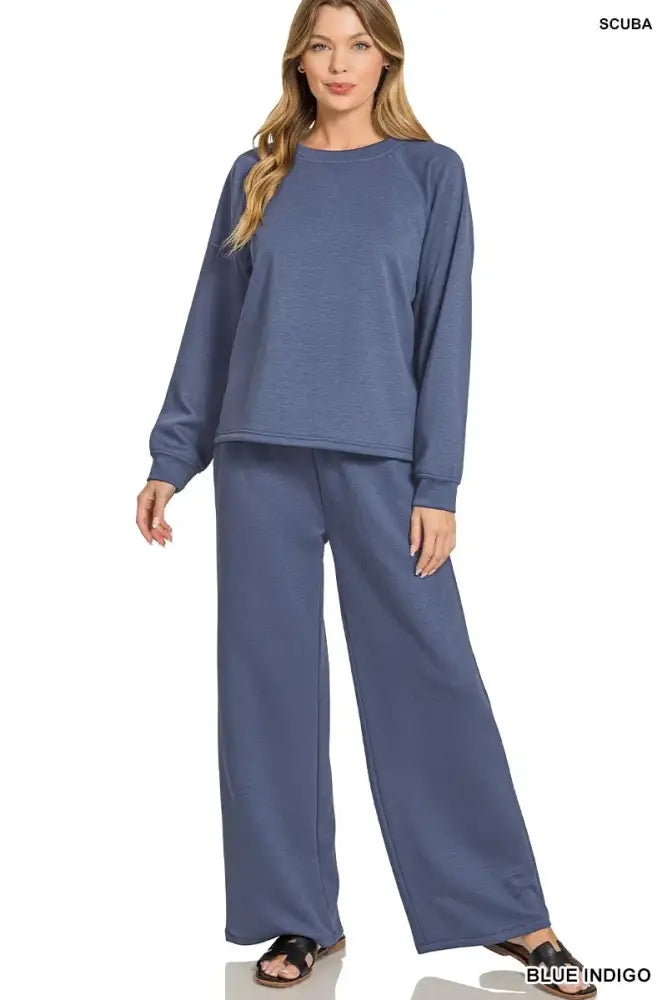 Zenana Scuba Crewneck Sweatshirt and Pants Set