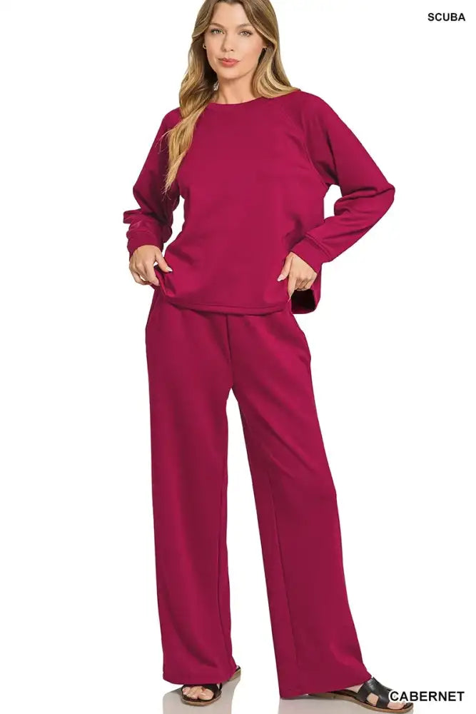 Zenana Scuba Crewneck Sweatshirt and Pants Set
