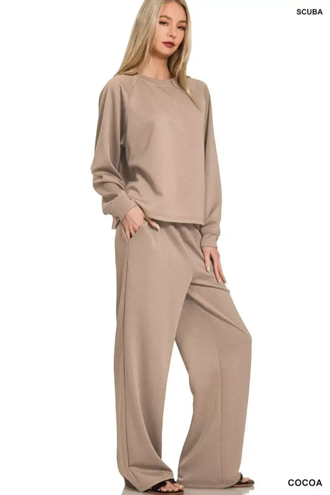 Zenana Scuba Crewneck Sweatshirt and Pants Set
