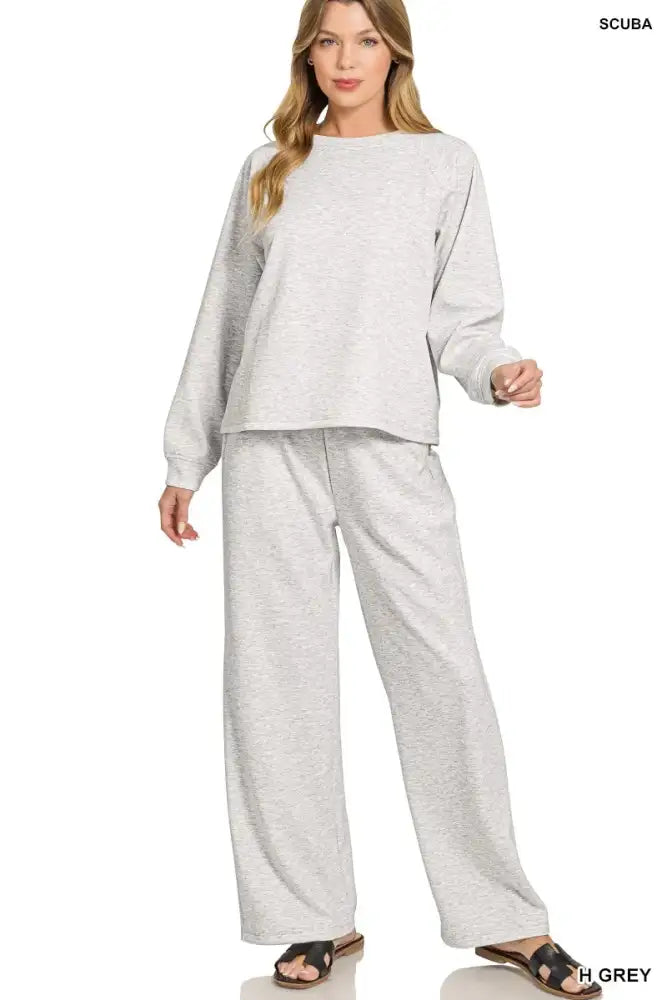 Zenana Scuba Crewneck Sweatshirt and Pants Set