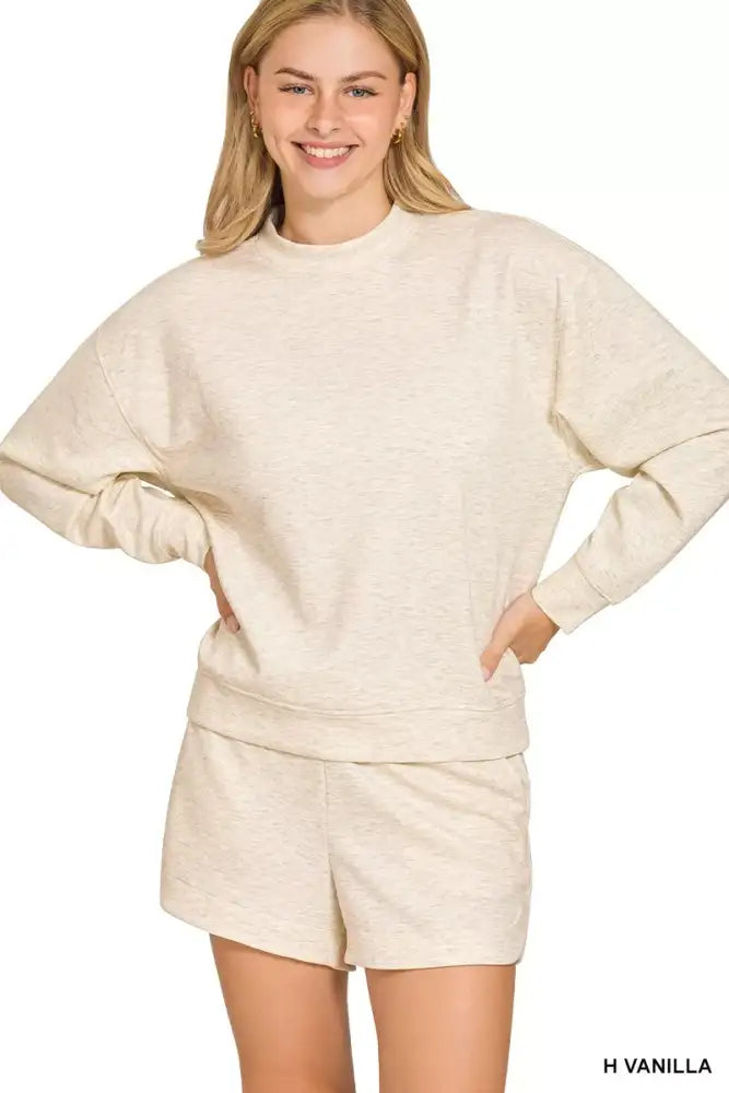 Zenana Scuba Long Sleeve Sweatshirt and Shorts Set